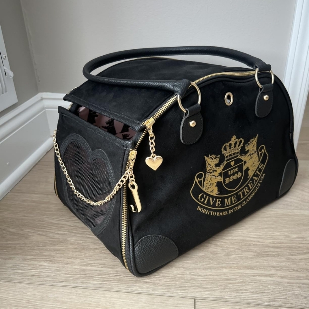 NWT Juicy Couture Pet Carrier Black & Pink Travel Bag for Small Dog & Cat